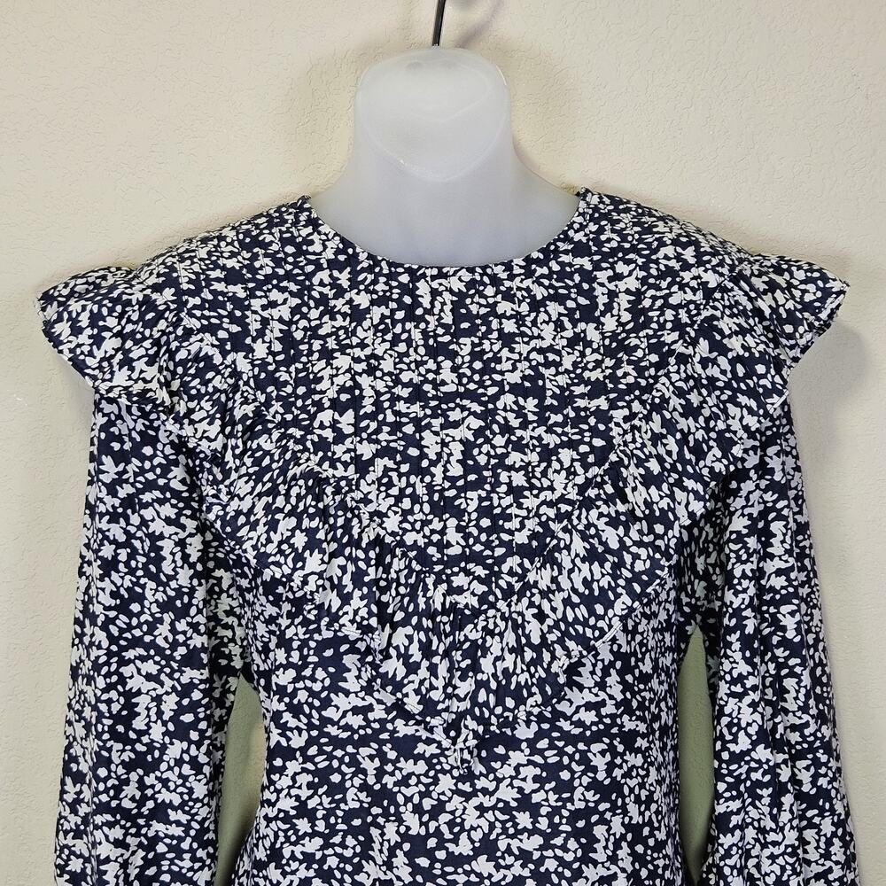 MIRTH Farrar Blouse L Blue Handmade Coastal Cowgirl Cotton Silk Prairie Luxury - Picture 3 of 16